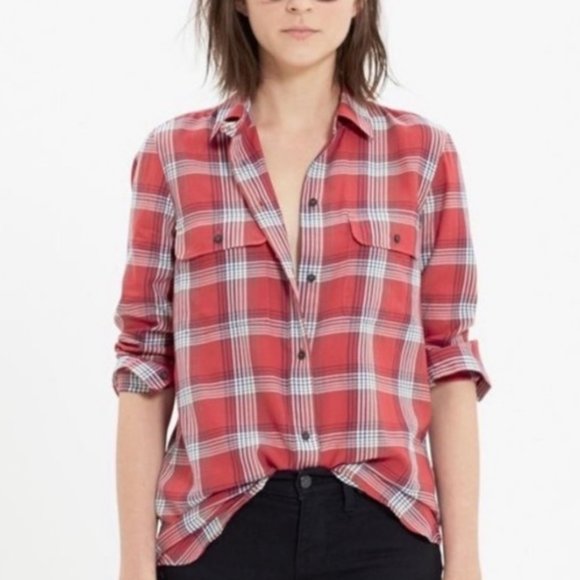 Madewell Ex-Boyfriend Buttondown in Cherry Plaid - Picture 1 of 8